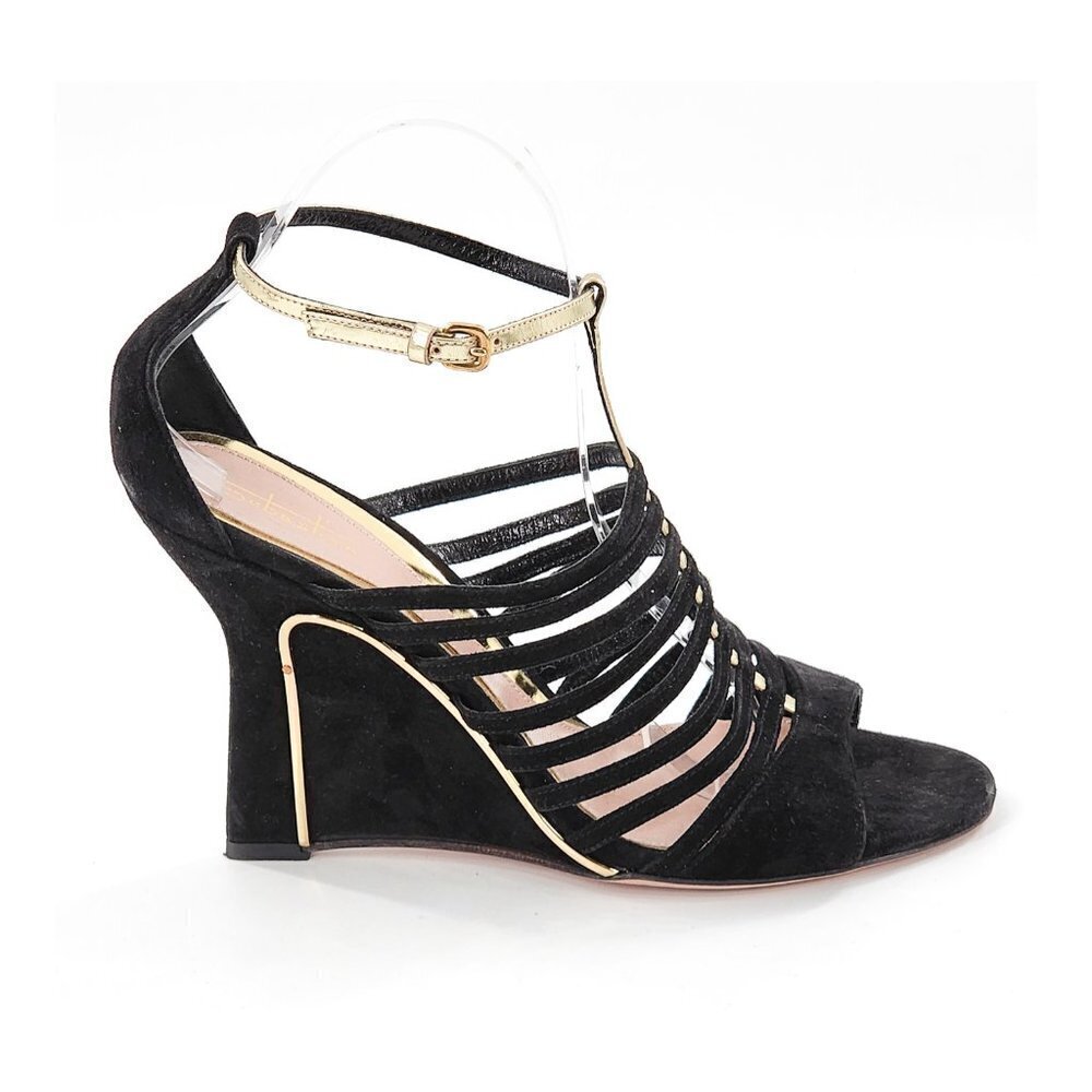 SEBASTIAN MILANO Strappy Gold Trim‎ Wedge Sandals NEW